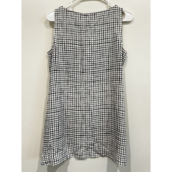 Eileen Fisher Textured Crepe Grid Long Shell  XXS Bateau-Neck Black White - Picture 2 of 6